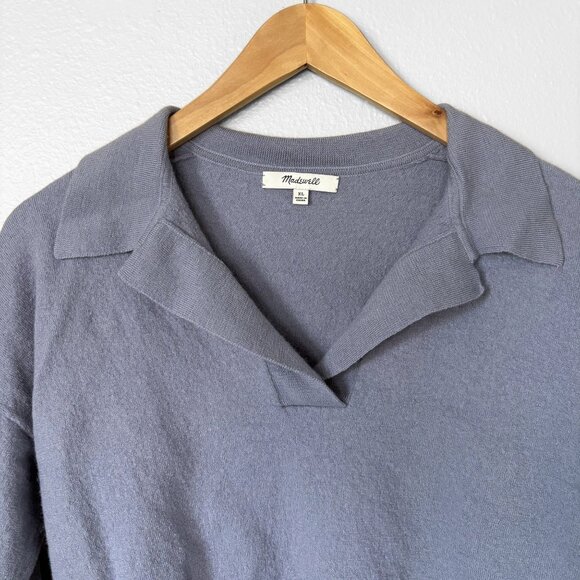 Madewell Merino Wool Polo Sweater Cropped Purple Womens XL Preppy Quiet Luxury - Picture 3 of 11